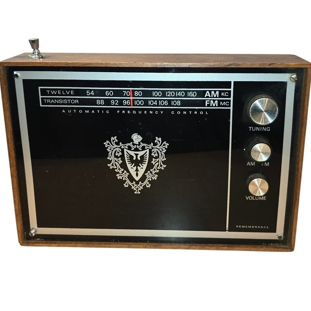 Vintage AM/FM Transistor Radio Remembrance‎ MCM 10"x7" Woodgrain